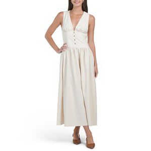 WHITE CLOSET Oatmeal Deep V-neck Maxi Dress